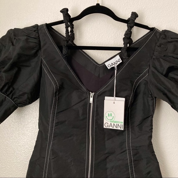 NWT Ganni Taffeta Puff-Shoulder Mini Dress | Size 38 - Picture 4 of 12